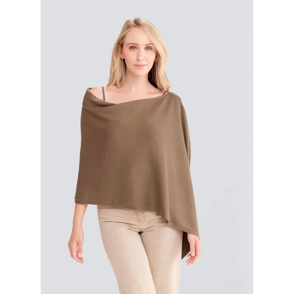 NWT Alashan Cashmere Wrap Poncho Artichoke Brown Draped Knit Dress Topper Cozy
